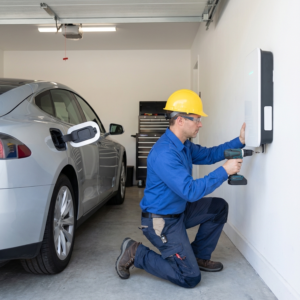 Electrician Installing EV Charger